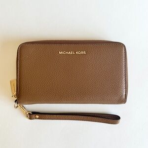 Michael Kors Tan Genuine Pebble Leather Zip Around Wallet